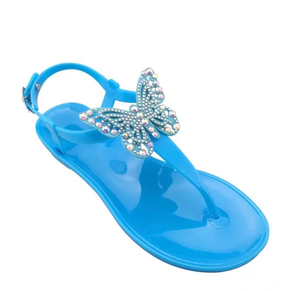 Shoes - Blue Sandals with Rhinestone Butterfly